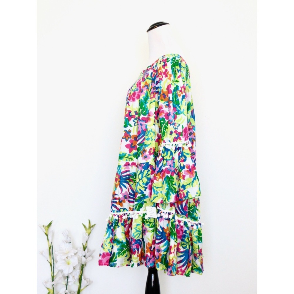 NEW! True Destinations Tropical Off Shoulder Dress Pom Pom SZ XL - Picture 5 of 10
